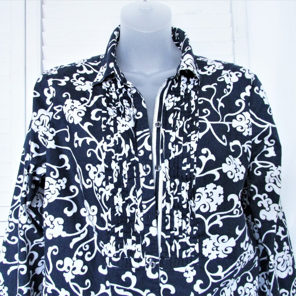 Jones Ny Navy White Tuxedo Button Down Shirt 10 - image 3